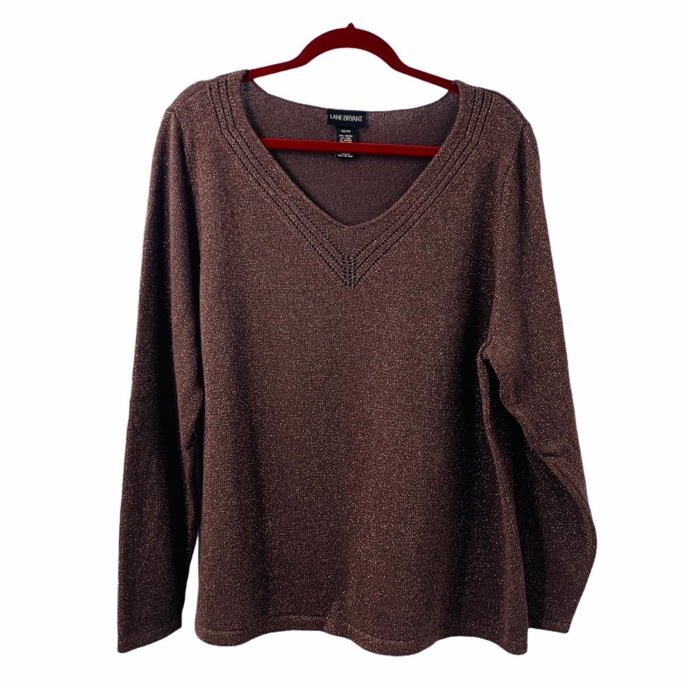 Lane Bryant Brown Metallic V Neck Luxe Sweater